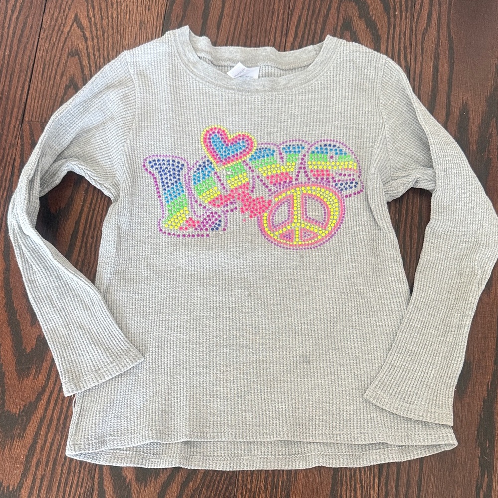 Kids Gray Long Sleeve Shirt with Colorful Love Design